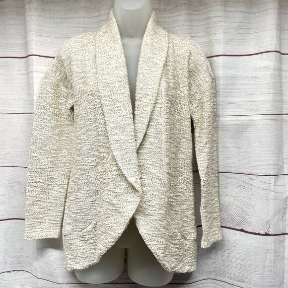 T by Talbots Oatmeal Metallic Gold thread Open Cardigan Blazer Size Sp - Picture 3 of 11